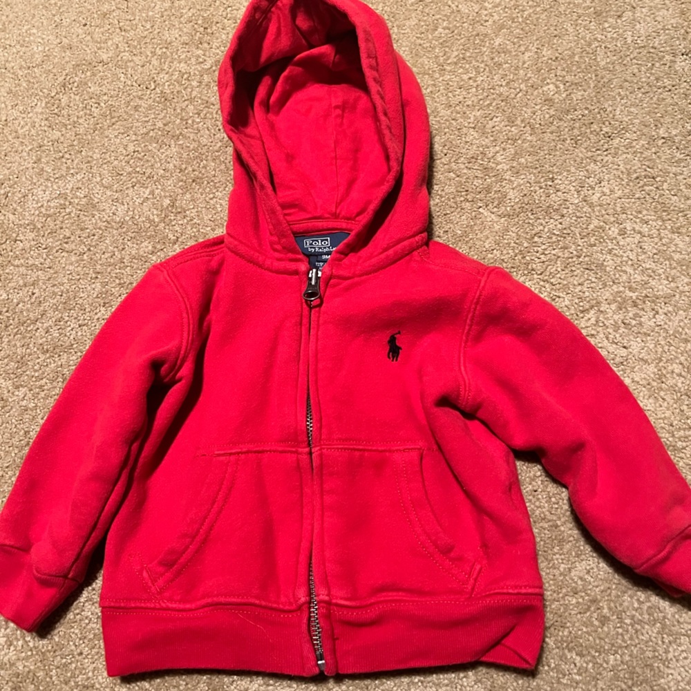 9 month baby boys red zip up hoodie by Polo RL